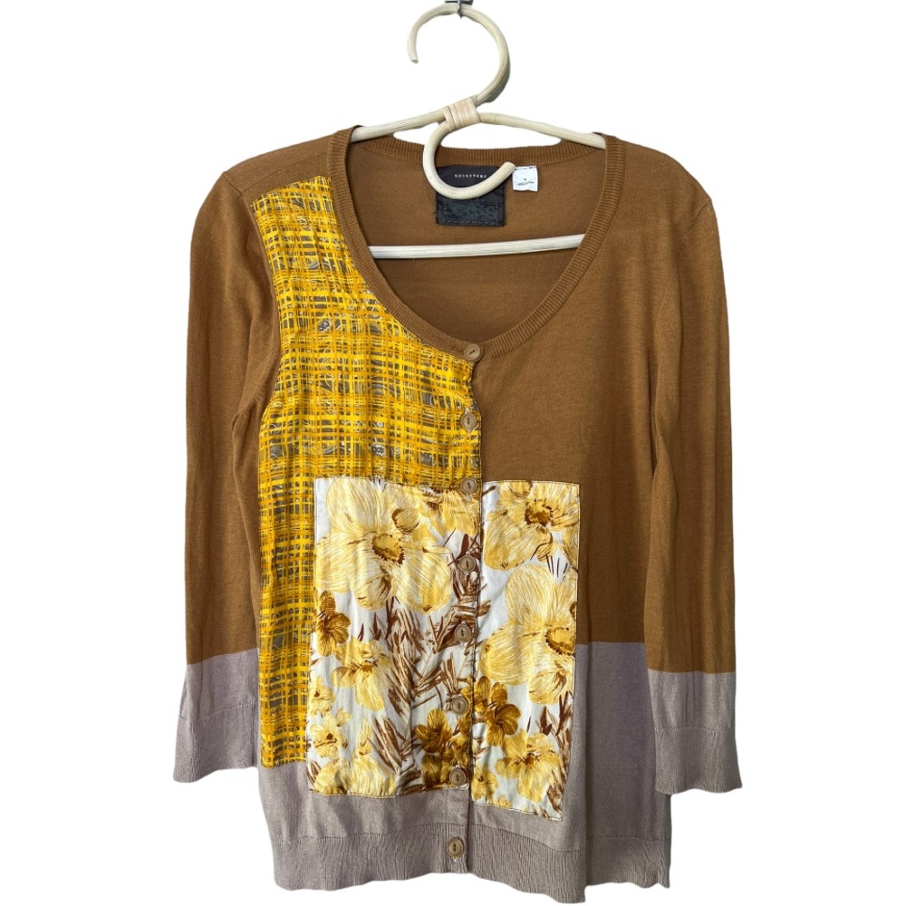 Anthropologie Silk Blend Brown Guinevere Charmeuse Splice Patchwork Cardigan